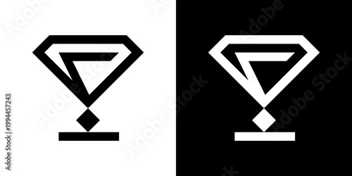 Luxury diamond martini glass vector icon, minimalist cocktail logo.