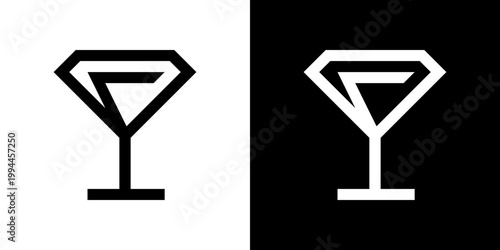 Luxury diamond martini glass vector icon, minimalist cocktail logo.
