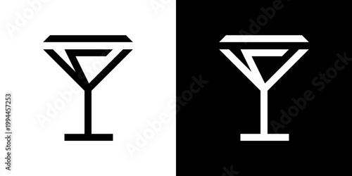 Luxury diamond martini glass vector icon, minimalist cocktail logo.