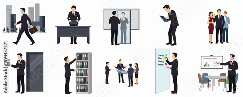 Modern Flat Design Illustration Set of Man Performing Diverse Daily Routine Activities