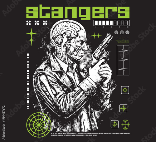 Vector illustration hand draw streetwear of a strangers slogan for T-Shirt design with slogan and distortion artwork