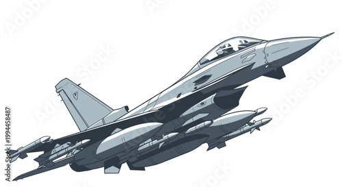 Modern military jet aircraft soaring high isolated against a white background