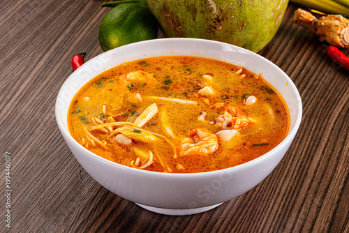 Thai spicy Tom Yam soup with prawn