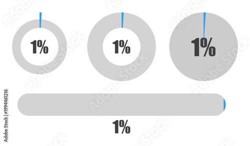 1％の円グラフとプログレスバーセット パーセンテージ表示アイコン素材 1 Percent Chart and Progress Bar Set Circle Graph and UI Elements
