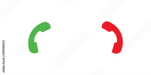 Call accept and decline icon set with green and red buttons featuring phone symbols. Ideal for mobile apps, communication UI, VoIP, chat, call interfaces, and digital interaction designs. Vector