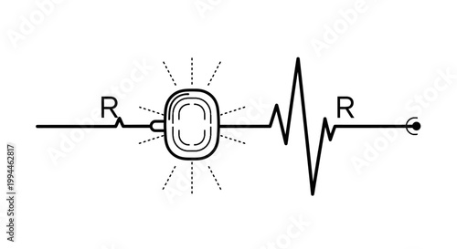 Pulse line features a central rounded rectangle icon with emanating lines representing a strong heartbeat signal which signifies vitality and health monitoring within a digital diagnostic system.