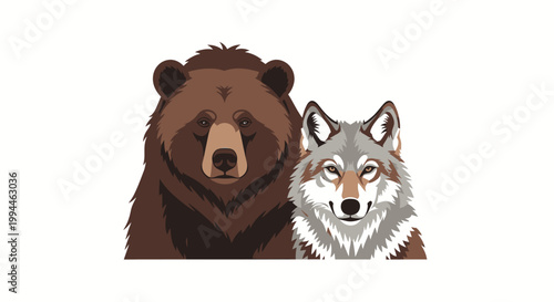 Bear and wolf vector illustration on white background isolated for design