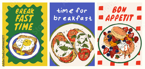 Colorful Breakfast Wall Art Collection with Typography