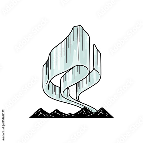 Northern lights aurora borealis over mountain range vector art