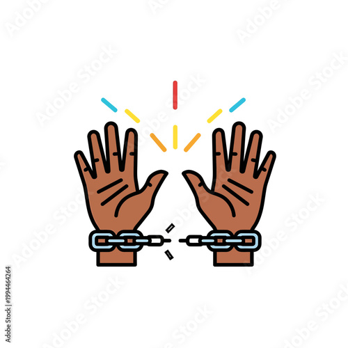 Hands breaking chains freedom and liberation concept illustration