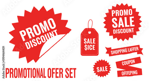 Red promo sale badges and tags a promotional offer set for discounts and special deals