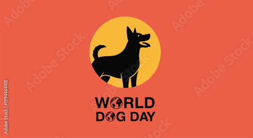 Celebrating World Dog Day with a playful silhouette of a dog howling against a vibrant sunset background