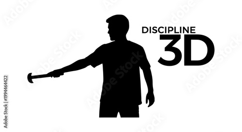 Silhouette of a Man Holding a Hammer with Discipline 3D Text