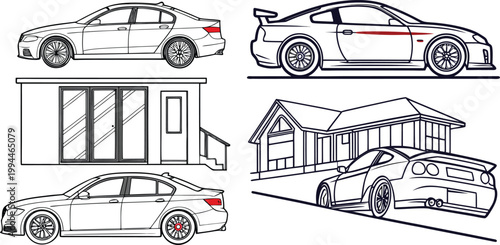 Side View Car Elevation Vector Set for Architectural Use