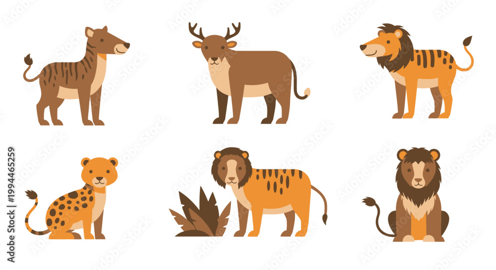 Obraz premium Cartoon animals collection diverse wildlife illustration set isolated