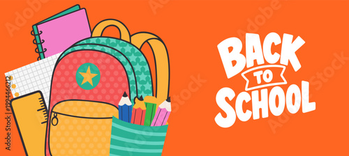 Welcome back to school clipart poster, cards, bannner set design. Back to school greeting cover collection in paper colorful grid space background with educational flat elements and copy space.