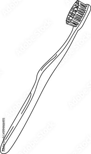 Clean Oral Hygiene Product: Single Toothbrush with Bristles, Medical Equipment Concept for Dental Care and Personal Hygiene Routines, Isolated in White Background, Minimalist Line Art Illustration for