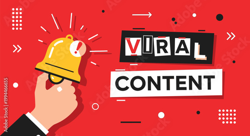 Viral content alert bell, social media notification icon, trending post symbol, online popularity sign