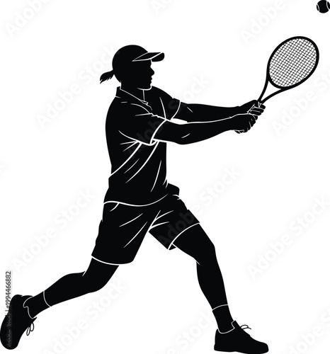 Dynamic Silhouette of a Young Female Tennis Player Executing a Powerful Forehand Stroke, Mid-Rally on an Outdoor Court, Capturing Athleticism, Concentration, and Competitive Spirit for Sports Lifestyl