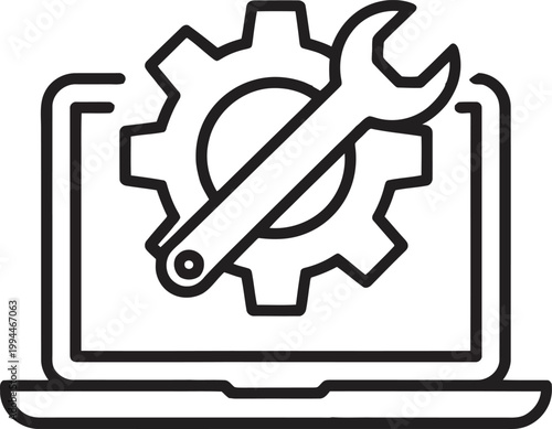 Laptop Repair Icon with Gear and Wrench Technical Support Vector Illustration