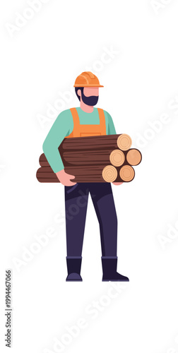 Lumberjack carrying logs vector illustration on black background