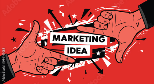 Marketing concept, business idea, creative inspiration, vector illustration, red background