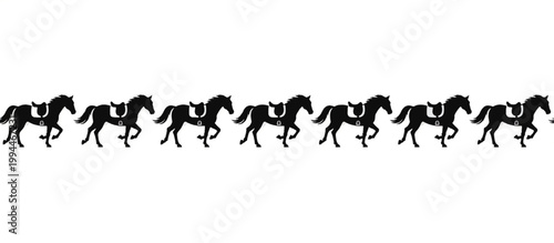 Running horse silhouette with saddle vector pattern. Isolated flat design illustration