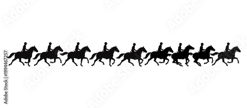Mounted police officer on horseback silhouette border. Repeating vector arc pattern isolated on transparent background