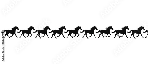 Running horse silhouette border pattern. Repeating vector arc of galloping horses isolated on transparent background