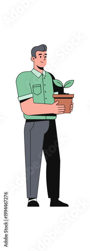 Man holding potted plant illustration