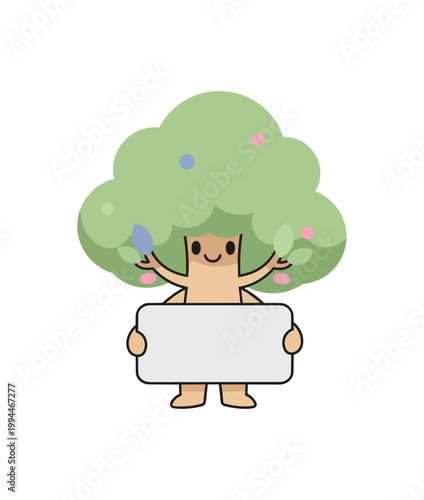 Cartoon tree character holding sign vector illustration