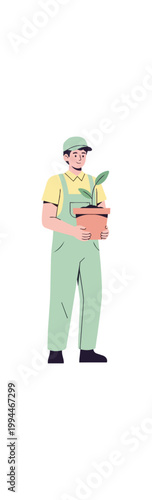 Gardener holding potted plant illustration