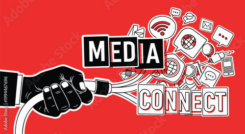 Media, communication, technology icons, connect, networking symbols
