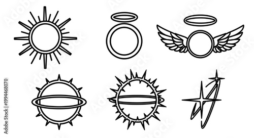 Abstract sun circle with wings and star shapes for design elements vector art