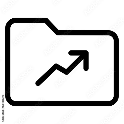 A black line graph icon on a document moving upward
