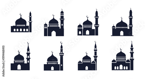 Islamic mosque silhouettes set on white background vector illustration