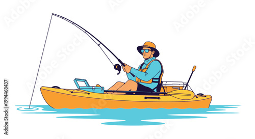 Man fishing from kayak illustration outdoors activities recreation angling concept