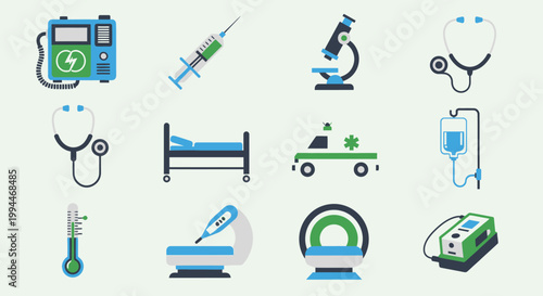 Medical icons healthcare equipment illustrations for clinics and hospitals