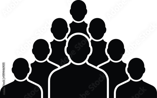 Diverse Team of People in a Meeting, Business Teamwork Concept, Crowd Silhouettes Representing Collaboration, Communication, and Group Dynamics, Minimalist Iconography Style for Digital Graphics and P
