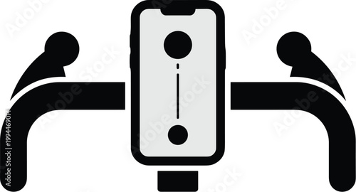 Futuristic Mobile Device Holder with Abstract Figure Heads on Motorcycle Handles, Interface Display Screen, Connectivity Concept, Technology Innovation, Digital Interaction, Urban Mobility Solution, T