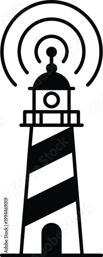 Modern Lighthouse Icon Symbolizing Radio Waves and Signal Transmission, Modern Navigation Beacon for Wireless Communication and Technology, Abstract Digital Signal Tower, Symbolizing Connectivity and