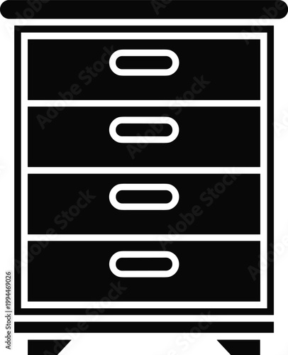 Modern Wooden Dresser with Four Drawers, Simple Icon, Storage Furniture, Bedroom Decor, Home Organization, Minimalist Furniture Design, Closet Cabinet Icon, Office Furniture, Vector Illustration, Clea
