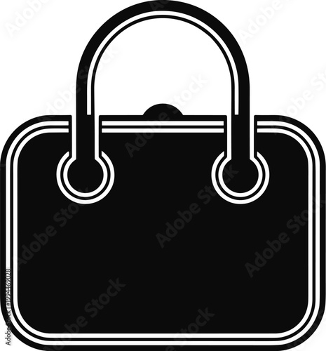 Sleek Black Handbag Icon: A Modern, Minimalist Leather Tote Bag Representing Luxury Shopping, Fashion Accessory, Style and Elegance for E-commerce Websites, Boutiques, Graphic Design Projects, and Bra