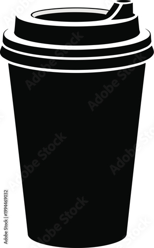 Black Coffee Cup Icon Silhouette Graphic Resource: Minimalist To-Go Mug for Cafeteria, Takeaway Food Service, Barista Business, Morning Brew, Caffeine Break, Hot Beverage Delivery, Website Icon, App E