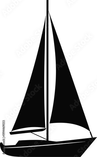 Silhouette of a Black Sailboat Gliding Gracefully Through Calm White Waters, Representing Freedom, Adventure, and Peaceful Escape on a Bright Day; Nautical Journey, Maritime Travel, Vacation Destinati
