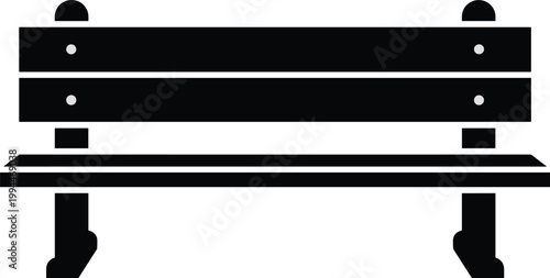 Black silhouette of a classic park bench, a simple and iconic outdoor seating furniture, perfect for relaxation, contemplation, and public spaces like gardens, city streets, and nature trails. Versati