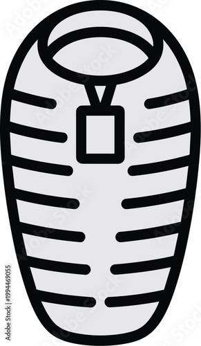 Iconic Black Line Art of a Closed Sleeping Bag, Rolled Up for Camping Adventure and Outdoor Exploration, Representing Cozy Comfort and Sleepy Rest in Wilderness Settings, Ideal for Travel and Adventur