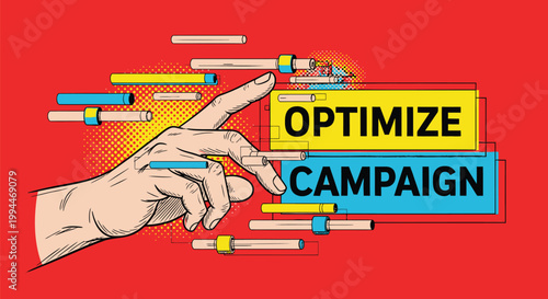 Marketing optimization, campaign strategy, vector hand, business concept, advertising