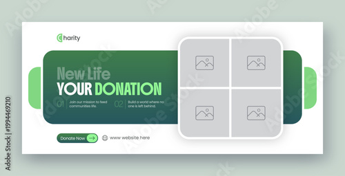Charity fundraising & donation web banner and facebook cover design template 
