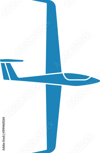 Blue Glider Aircraft Silhouette in Top Down View: An Aviation Icon.  A Sleek Sailplane Soaring Freely Above, Symbolizing Adventure, Freedom, and the Thrill of Flight. Perfect for Aerospace Marketing,